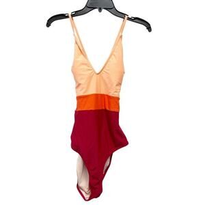 Cupshe Women's Deep V Neck‎ Crisscross Back Colorblock Orange Red Size M